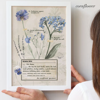 Personalised Botanical Notes For Nanny Framed Print, 4 of 8