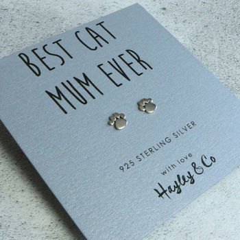 'Best Cat Mum' Sterling Silver Paw Print Earrings, 4 of 9