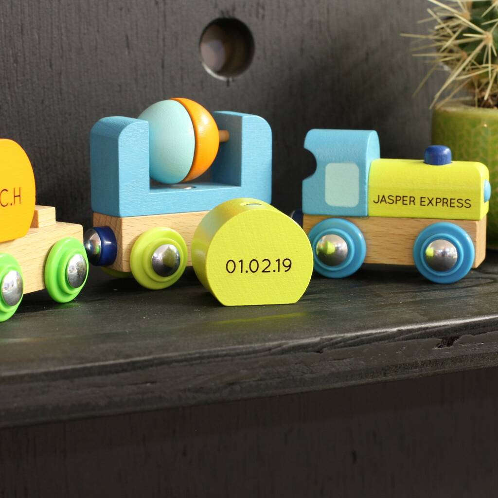 Personalised Multi Colour Wooden Train By Hot Dot Laser