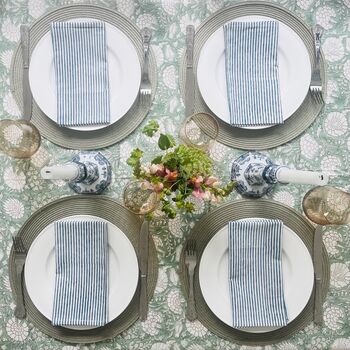 Blue Striped Hand Block Printed Napkin Set Of Four, 4 of 4