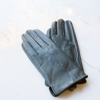 Soft Grey Leather Gloves With Stitching Detail, 3 of 10