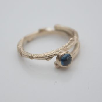 Blue Cabochon Sapphire Woodland Twig Engagement Ring, 6 of 8