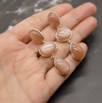 Peach Moonstone 925 Silver Earrings, 7 of 8