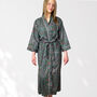 Grey And Pink Flower Print Cotton Dressing Gown Kimono, thumbnail 2 of 10