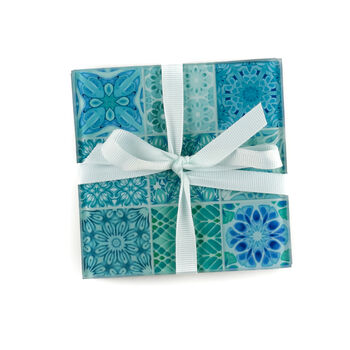 Turquoise Teal 'Mixed Tiles' Coaster Set, 3 of 11