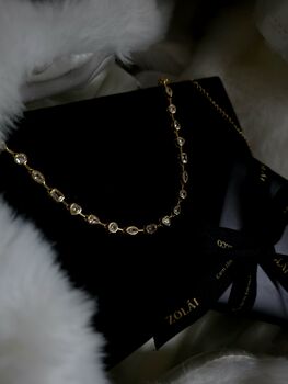 Gold Tennis Necklace Choker Necklace In 16k Gold Plated Irregular Cz Station Necklace,Anniversary Birthday Jewellery Gift, 2 of 6