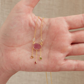 Pink Tourmaline Diamond Slice Pendant Necklace, 5 of 9