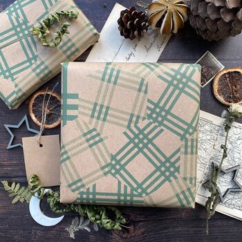 Patchwork Green Cheque Paper Fibre Wrapping Paper, 12 of 12