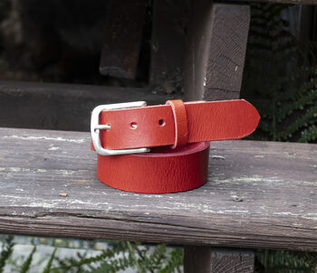 Premium Handmade Mens Leather Belt Red 35mm Wide, 9 of 9