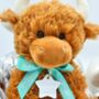 Baby's 1st Christmas Highland Brown Coo Cow Soft Toy, thumbnail 1 of 4