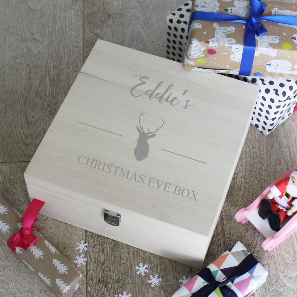 Square Wooden Personalised Christmas Eve Box By Lime Tree London