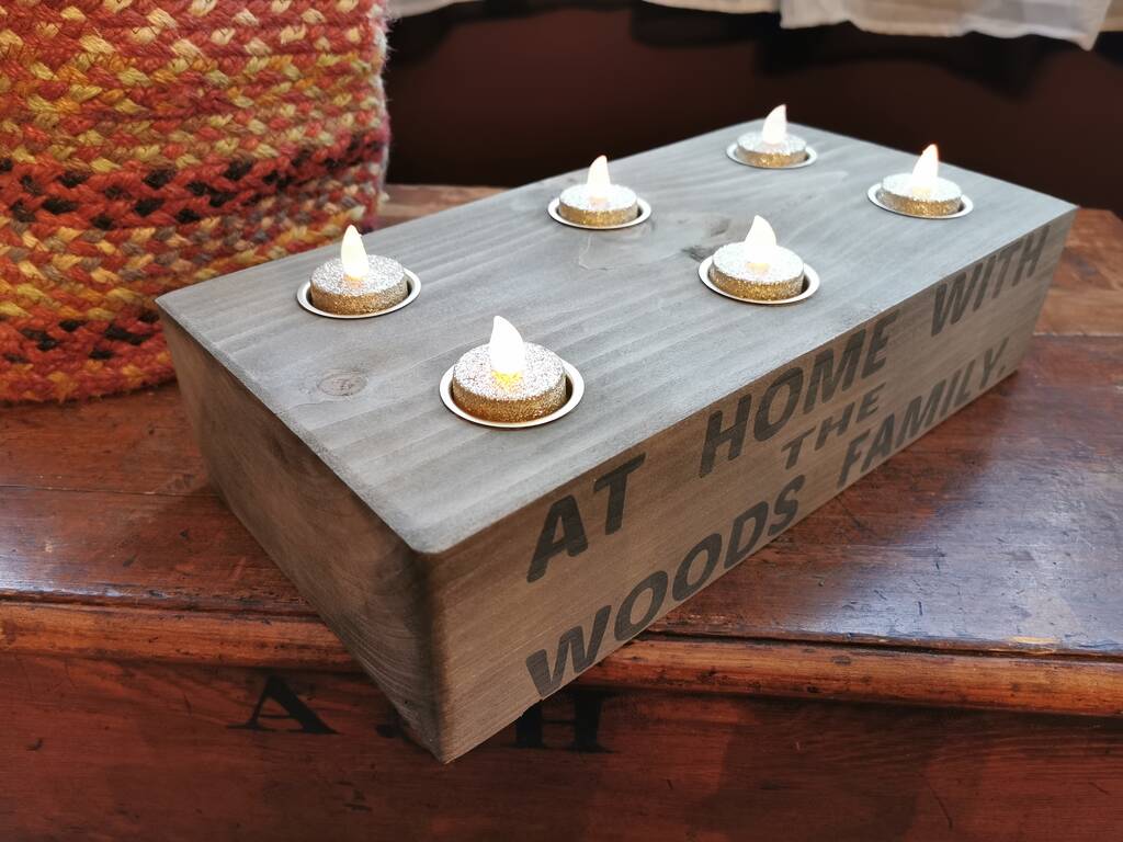 Personalised Wooden Tea Light Holder By WOODS VINTAGE HOME INTERIORS
