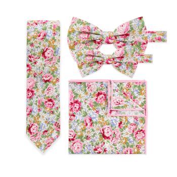 Wedding 100% Cotton Flower Print Tie Pink, 2 of 5