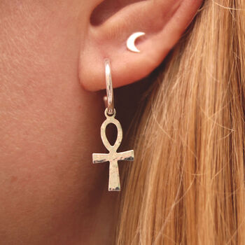 Ankh Charm Hoop Earrings In Silver Or Gold, 3 of 6