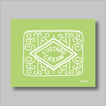Custard Cream, Jammie Dodger, Bourbon And Digestive Biscuits Set Of Four Green Prints, 5 of 10