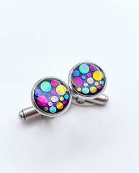 Disco Cufflinks With Colourful Sparkles In 14mm, 7 of 11