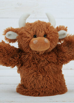 Scottish Highland Brown Cow Hand Puppet + Gift Bag, 5 of 6