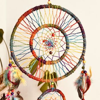 Large Double Rainbow Colours Hemp Dream Catcher, 5 of 10