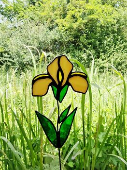 Yellow Iris Flower Stem Faux Glass Flowers, 7 of 9