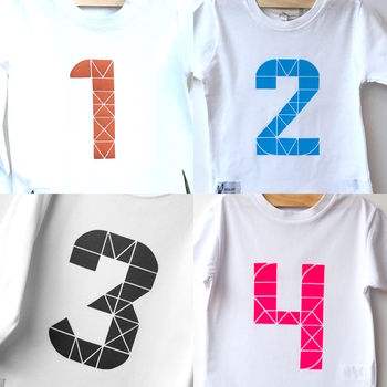 Kids Long Sleeve White Birthday Geometric T Shirt, 2 of 4