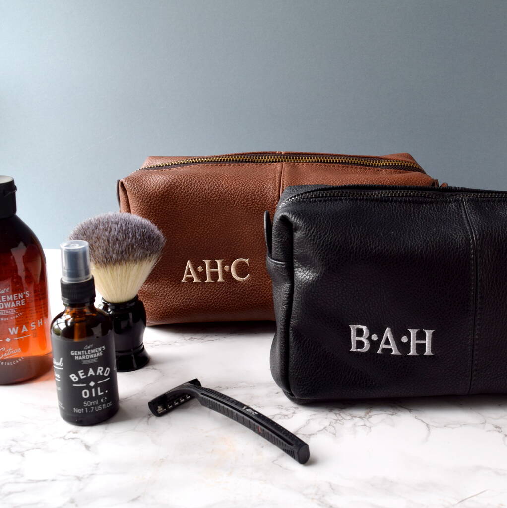 Personalised Leather Effect Men's Wash Bag By The Alphabet Gift Shop