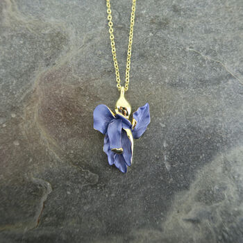 Blue Iris February Birth Flower Necklace, Gold Tone, 2 of 3