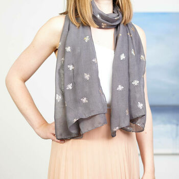 Metallic Bee Print Scarf And Magnetic Bee Brooch, 2 of 6