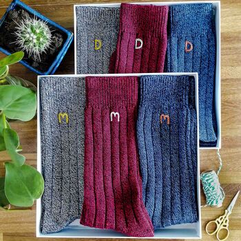 Men's Personalised Initial Chunky Bamboo Sock Gift Set, 6 of 6