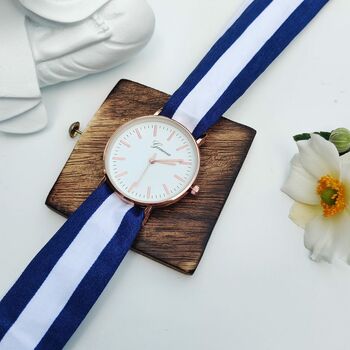 Blue Stripe Cloth Summer Wristwatch For Women, 3 of 4