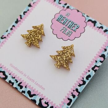 Christmas Tree Glitter Resin Studs Green, Gold, Silver And Green And Gold, 5 of 12