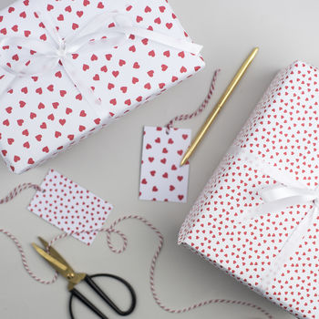 red heart valentines wrapping paper by the two wagtails