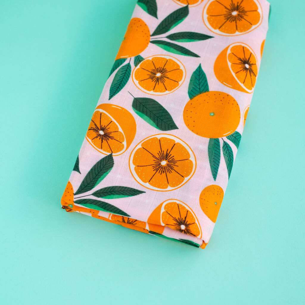 Clementine Bamboo Muslin Swaddle Baby Blanket By neon studio