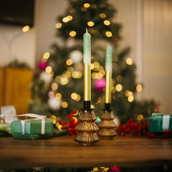 Handmade Turquoise And Gold Dipped Glitter Candlesticks Pair, 2 of 2