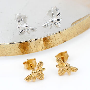 Mini 18ct Gold Plated Bee Stud Earrings, 2 of 9