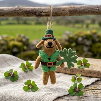 Handmade Felt Cormac The Irish Pooch Hanging Decoration, 2 of 3