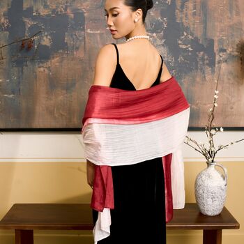 100% Mulberry Silk Scarf, Ombre Burgundy Pink White In Gift Box, 4 of 11