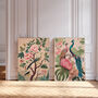 Set Of Two Chinoiserie Floral Dusky Pink Bird Art Prints, thumbnail 2 of 4