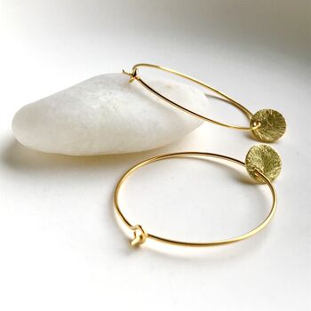 Brushed Disc Hoops In Gold Plated Sterling Silver 30mm, 5 of 5