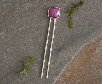 Natural Pink Sapphire Hair Pin In Solid Sterling Silver, 3 of 3