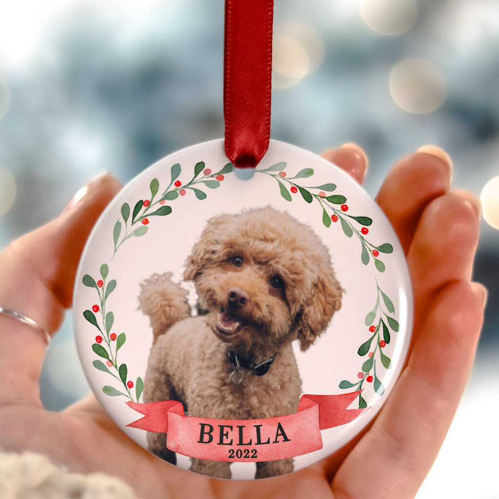 Personalised First Christmas Dog Bauble Tree Decoration, 1 of 12