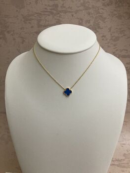 Gold Plated Blue Single Clover Necklace, 3 of 7