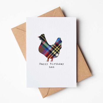 Funny Scottish Birthday Card With Real Tartan Hen, 4 of 7