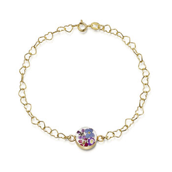 Real Flower Heart Chain 18ct Gold Plated Silver Bracelet – 11 Floral Styles, 2 of 12