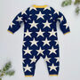 Stars Knitted Romper In Navy, thumbnail 8 of 9
