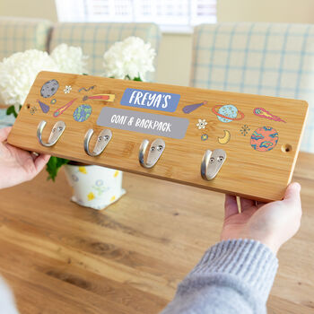 Personalised Outer Space Wall Mounted Coat Hooks For Kid's Bedroom, 4 of 4