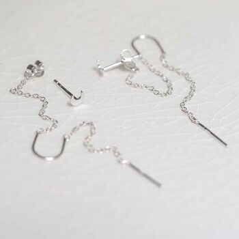 Sterling Silver Moon Threader And Chain Studs, 2 of 6