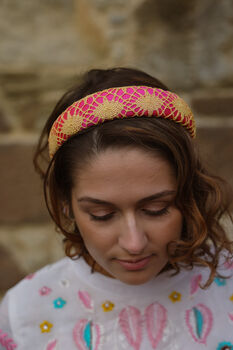 Pink And Yellow Silk Padded Headband 'Everlee', 3 of 9