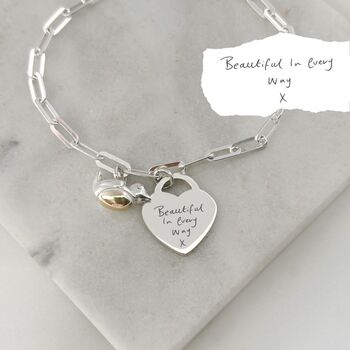 Paper Clip Handwriting Memorial Clasp Bracelet Robin 16mm Heart, 2 of 4
