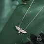 Flying Barn Owl Pendant Necklace In Sterling Silver, thumbnail 2 of 12