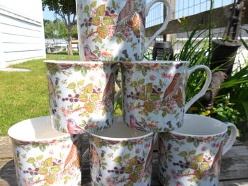 Set Of Six China Mugs In British Birds On Blue Design, 2 of 3